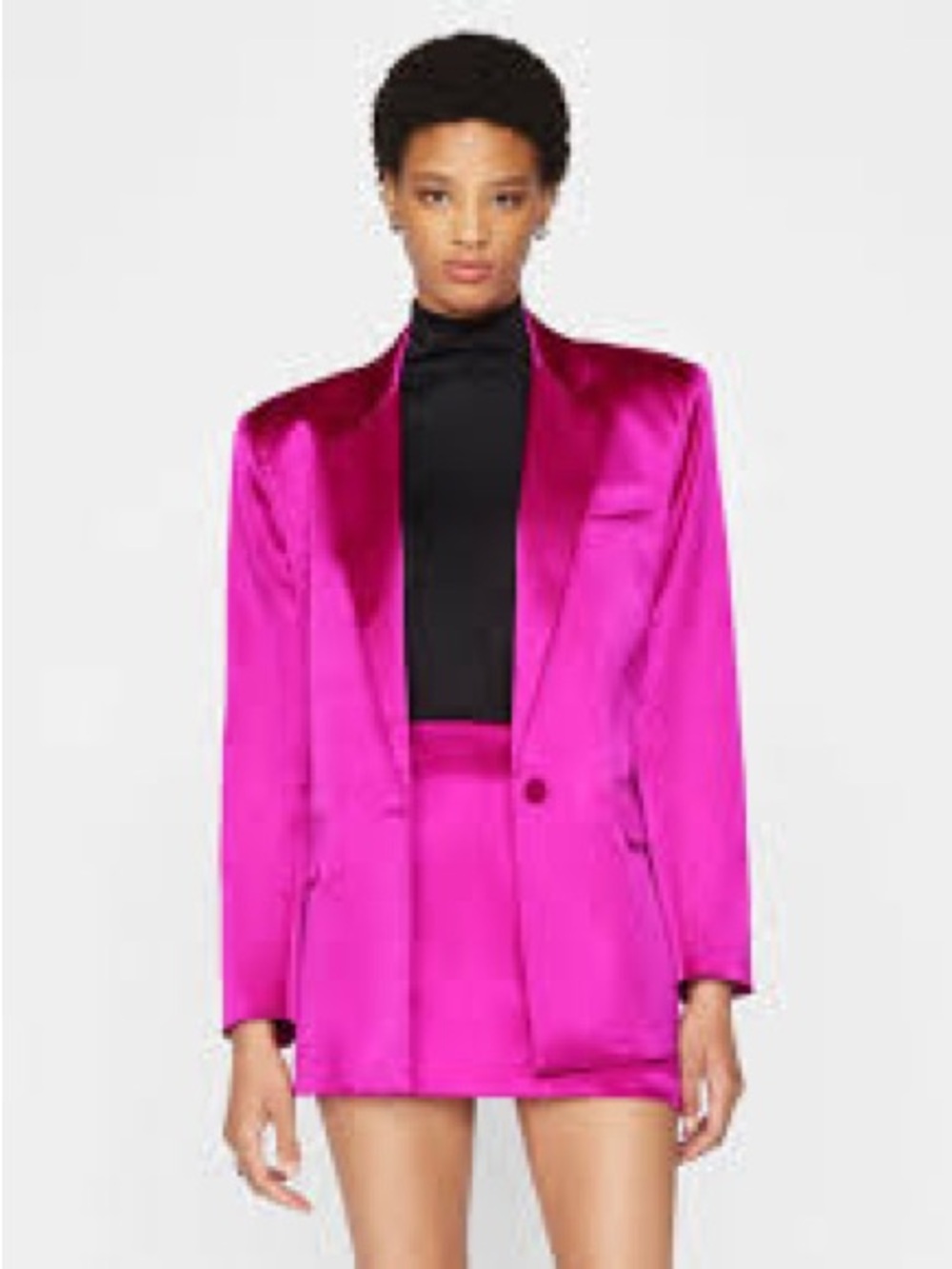 FRAME Satin Strong Shouldered Blazer Hot Pink Size Medium